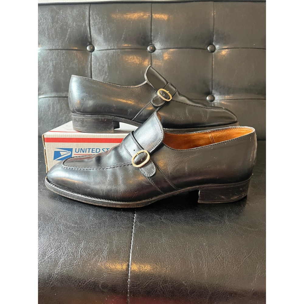Vintage Black Leather Single Monk Strap Dress Shoes